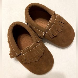 Dark Brown Leather Fringe Moccasins
